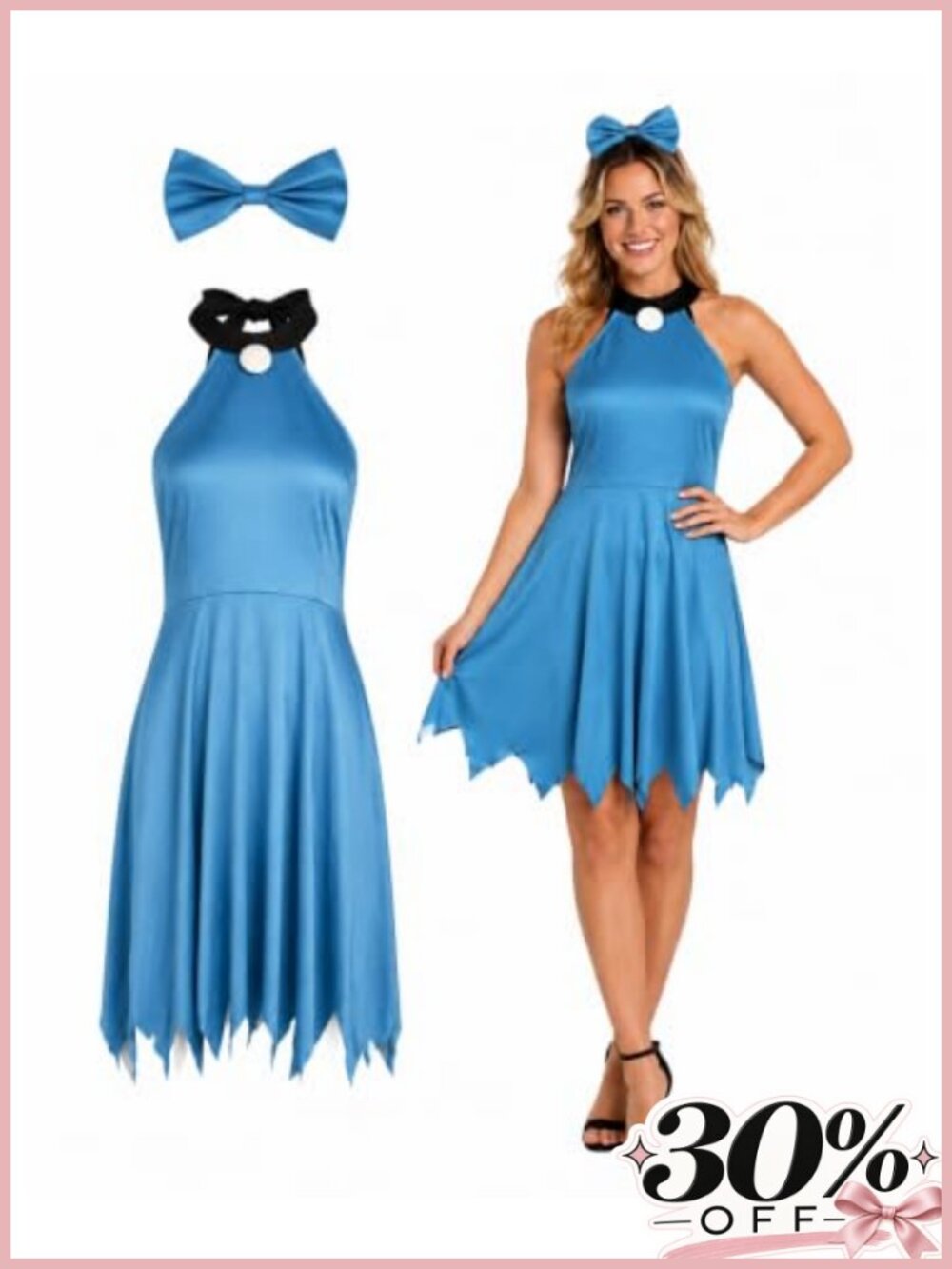 Jagged Halter Dress Cosplay Costume Set with Hair Clip